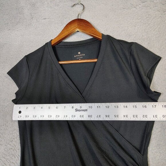 Athleta Nectar Dress Women's Small Black Stretch Faux Wrap Cap Sleeve Athletic - Picture 8 of 9